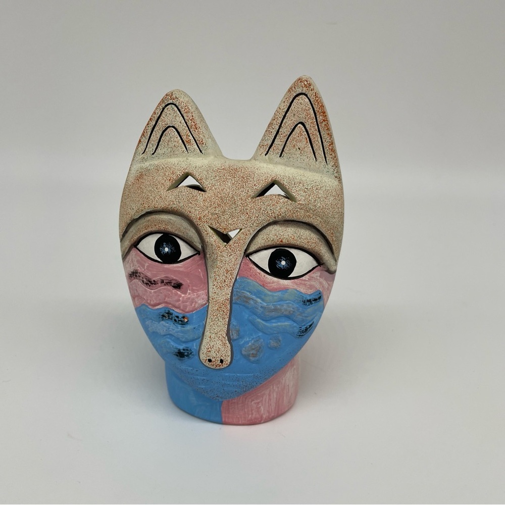 Laurel Burch Cat Pink/Blue Tea Light Succulent Holder Figurine